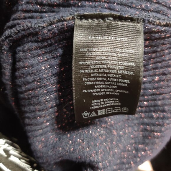 Anthropologie Postmark XS S Navy Metallic Ruffle Cowl Neck Asymmetrical Sweater - Picture 7 of 13